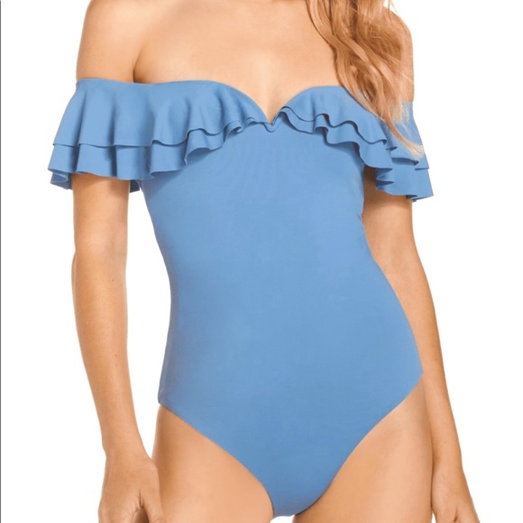 Becca S swimsuit ruffle sleeve one piece blue NWT - Picture 1 of 5